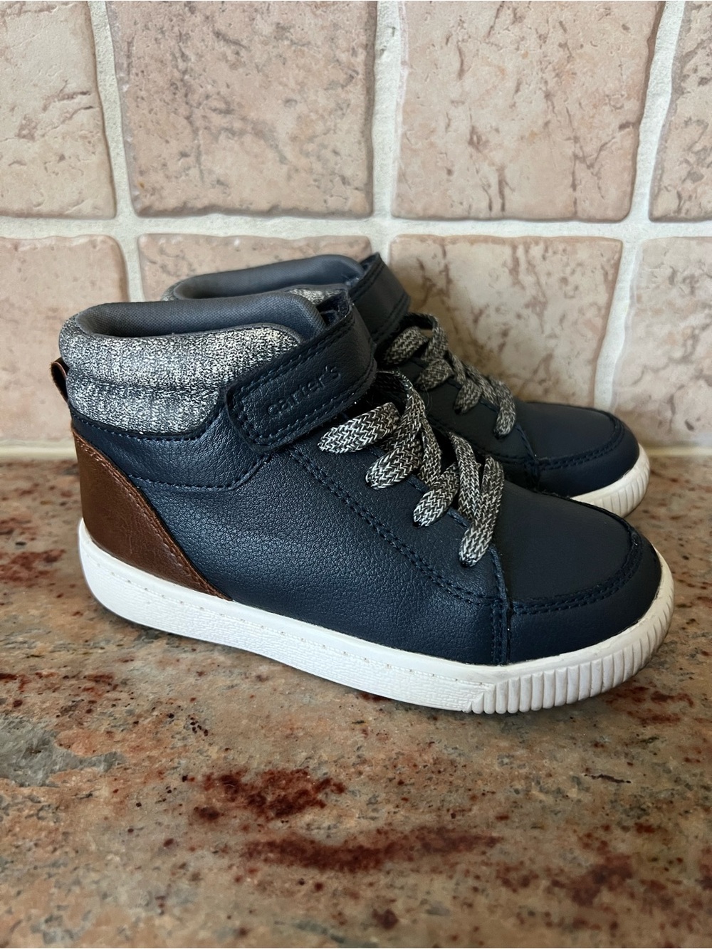 Carter's Navy High-Top Sneakers with Brown Heel Accent